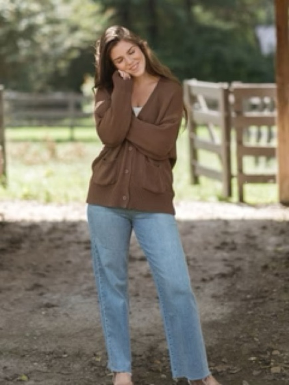 Everyday Brown V-Neck Button Front Cardigan